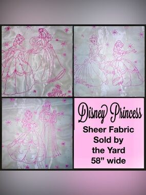 Disney Princess Sheer Fabric with Shimmering Pink Princess Motif Embroidery